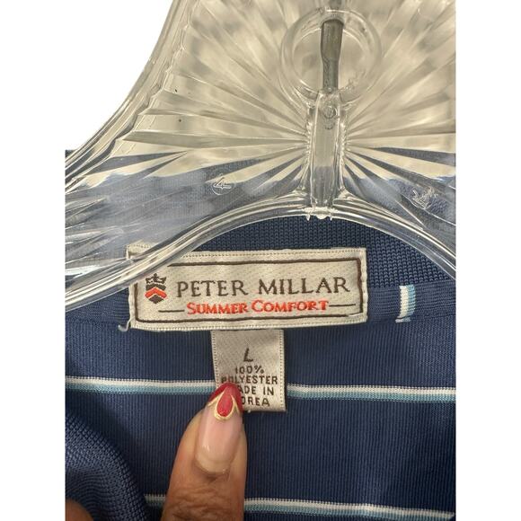 Peter Millar Summer Comfort Blue Striped Golf Short Sleeve Polo Shirt Large - Picture 2 of 13
